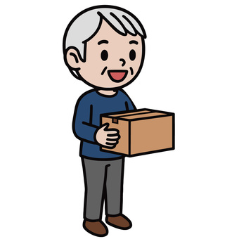 運搬する人 段ボール,手渡し,運搬,荷物,おじいさん,男,普段着,年配のイラスト素材