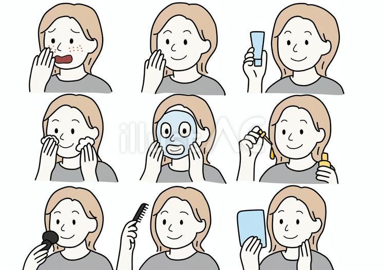 女性のスキンケアのまとめ 美容,スキンケア,顔のイラスト素材