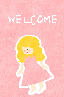 WELCOME かわいい,welcome,ようこそ,歓迎,女の子,女,女性,人,にこにこ,笑顔のイラスト素材