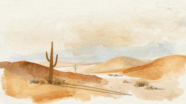 砂漠（水彩風） 砂漠,砂,水彩風,サボテン,乾燥のイラスト素材