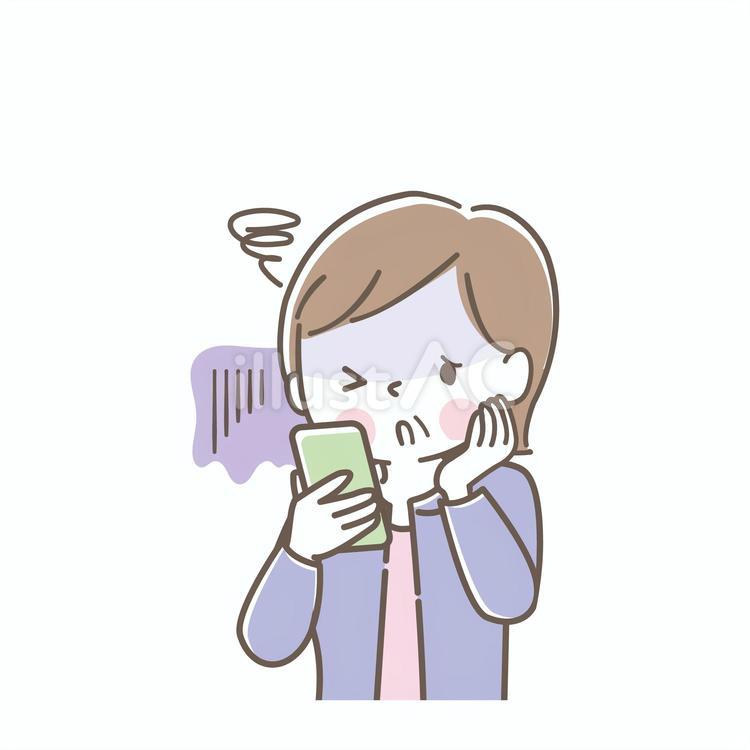 スマホの操作で不安な顔の中年女性 スマホ,中年,ミドルのイラスト素材