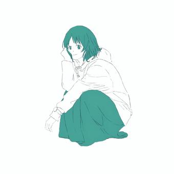 しゃがんでいる女の子 ファッション,人物,服,女性,オシャレ,秋服,可愛い,流行,デザイン,アパレルのイラスト素材