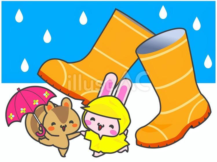 楽しい雨の日 梅雨,長靴,傘のイラスト素材