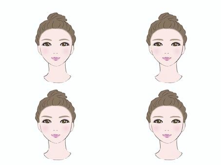 ブルベ　女性　眉毛　４パターン　文字無し アイブロウ,メイク,印象,雰囲気,立体感,方法,メリハリ,コスメ,美容,白バックのイラスト素材
