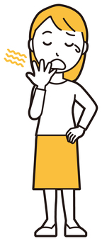  ロングヘア女性(黄)-107-全身 あくび,女性,女の子,人物,かわいい,眠い,不眠,退屈,暇,つまらないのイラスト素材