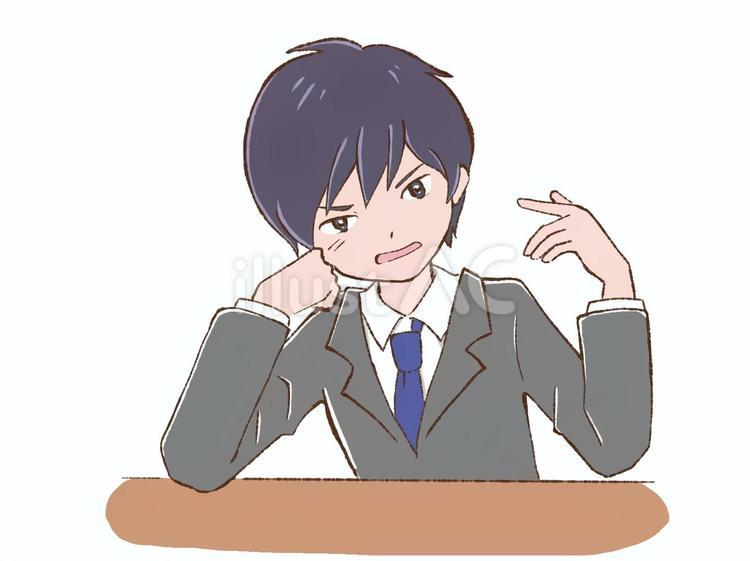 スーツの男性 頬杖,不満,不機嫌のイラスト素材