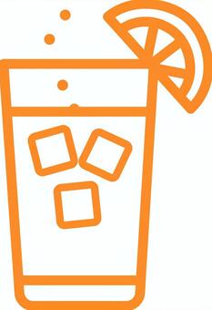 ピクトグラムの橙のハイボールです。 ピクトグラム,ハイボール,シンプル,ウイスキー,ソーダ,氷,炭酸,飲料,ドリンク,グラスのイラスト素材