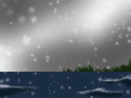 雪の降る海のイラスト 雪,海,風景,手描き,きれい,イラストのイラスト素材