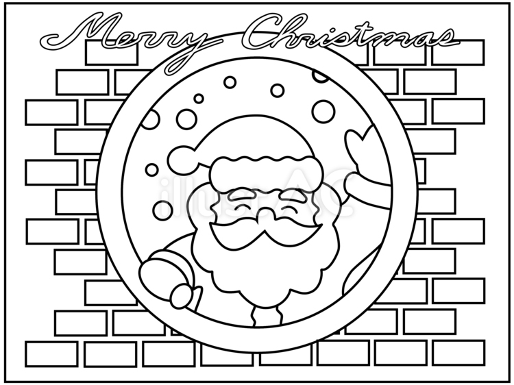 ぬりえ　窓越しに笑顔のサンタ ぬりえ,クリスマス,サンタのイラスト素材