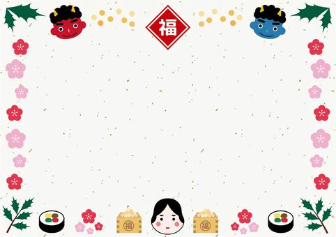 Oni and Otafuku Bean Throwing Setsubun Frame 5 Japanese Paper, setsubun, background, frame, JPG, PNG and AI