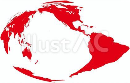 モルワイデ図法世界地図-右斜め