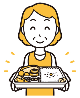  エプロンおばちゃん(黄)-037-バスト 弁当,おばちゃん,エプロン,お母さん,ママ,中年,おばさん,主婦,人物,かわいいのイラスト素材