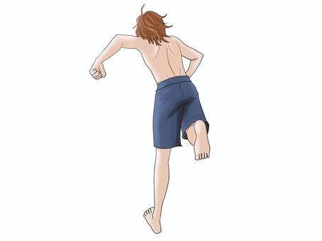 走る男性 後ろ姿,走る,男,駆ける,急ぐ,水着,下着,上半身裸,健康的,男性のイラスト素材