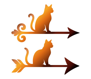 猫が鎮座する矢印シルエットＡ 猫,動物,矢印,マーク,シンボル,オブジェ,マスコット,キャラクター,ペット,案内のイラスト素材