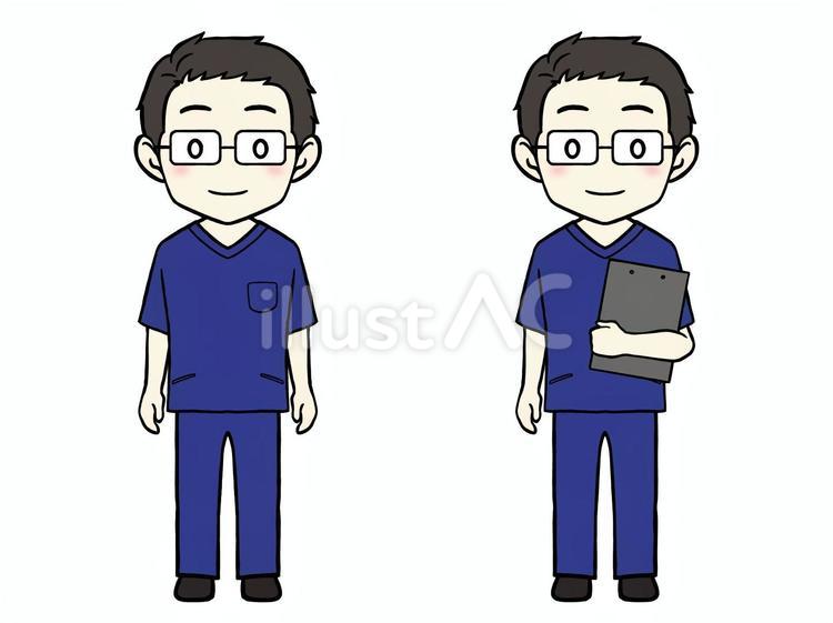 スクラブを着た男性　青① 男性,人物,医療従事者のイラスト素材