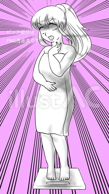 少女漫画風　体重計に乗る女性　集中線 モノクロ,女性,体重計のイラスト素材