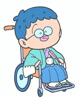 着物を着た車椅子の男の子の手描きイラスト 車椅子,車いす,着物,車イス,男の子,袴,正月,七五三,和装,行事のイラスト素材