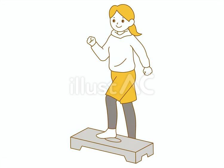 踏み台昇降エクササイズをする女性 踏み台昇降,ダイエット,女性のイラスト素材