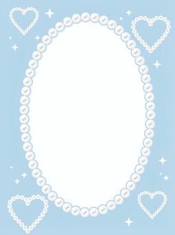 青・推し活トレカ用パールフレーム フレーム,背景,青,縦,パール,ハート,キラキラ,楕円,丸い,白のイラスト素材