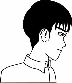 うつむく　 うつむく,男性,若い,青年,横向き,横顔,考え事,虚ろ,人物,白黒のイラスト素材