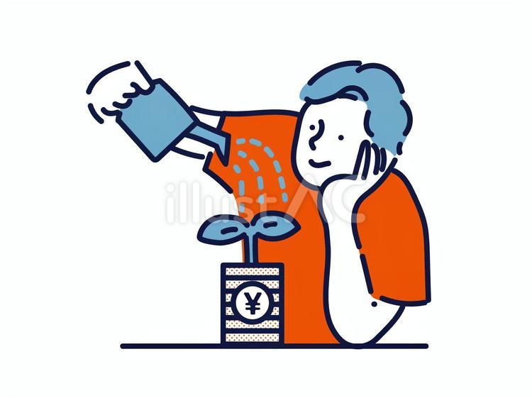 こつこつと資産を増やす男性のイメージ 貯金,お金,資産のイラスト素材