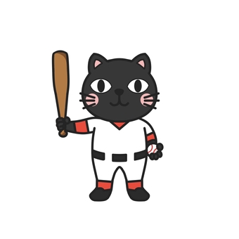野球のユニフォームを着た動物　クロネコ 野球,バット,ボール,ユニフォーム,試合,練習,スポーツ,チーム,打者,バッティングのイラスト素材