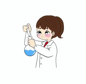 実験をする女の子 実験,理科,丸底フラスコ,スポイト,白衣,女の子,実験中,科学,化学のイラスト素材