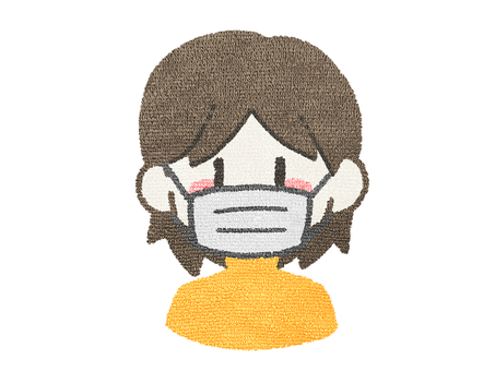 ワッペン風 マスクをした女の子 マスク,女の子,子供,風邪,インフルエンザ,感染,感染症,ウイルス,花粉,花粉症のイラスト素材