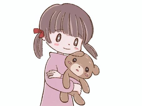 ぬいぐるみを抱く女の子 ぬいぐるみ,人形,おもちゃ,クマ,ふわふわ,モフモフ,癒し,動物,抱く,抱っこのイラスト素材