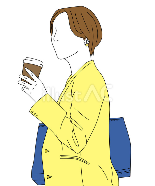 コーヒーを飲む女性 女性,社会人,会社員のイラスト素材