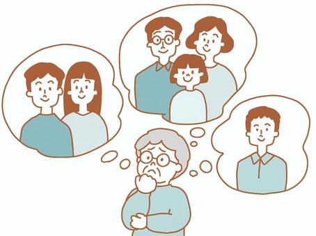 相続について考える女性 相続,家族,子,孫,シニア,おばあさん,将来,老後,グレーヘア,メガネのイラスト素材