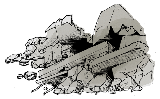 瓦礫のイラスト がれき,地震,震災,戦争,崩落,倒壊,爆撃,背景,手描き,素材のイラスト素材