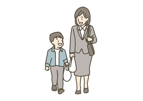 買い物をして帰る母子 母子,親子,母子家庭,シングルマザー,買い物,生活,帰宅,子供,女性,子育てのイラスト素材