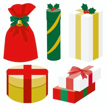 いろいろなクリスマスプレゼントのセット クリスマス,プレゼント,ギフト,贈り物,クリスマスプレゼント,イベント,冬,12月,可愛い,プレゼントボックスのイラスト素材