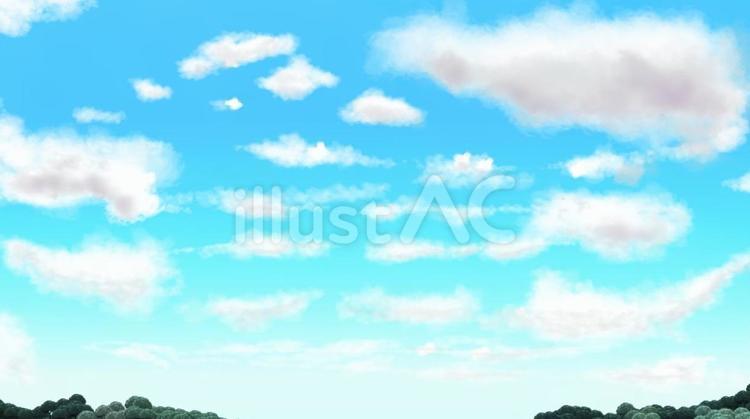 サムネサイズ＊晴天の青空と森の風景画壁紙 緑,背景,壁紙のイラスト素材