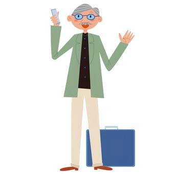 ビジネスマン 男性,ひげ,メガネ,スマホ,バッグのイラスト素材