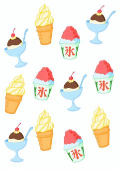 アイスクリーム　02 ソフトクリーム,アイスクリーム,かき氷,パフェ,食べ物,スプーン,手描き,可愛い,乳製品,さくらんぼのイラスト素材