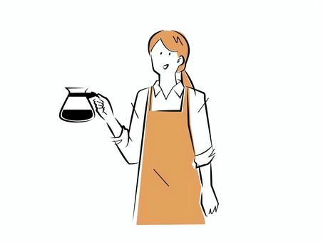 コーヒーサーバーを持つ女性 人物,人,女,コーヒー,カフェ,喫茶店,coffee,cafe,コーヒーサーバー,エプロンのイラスト素材