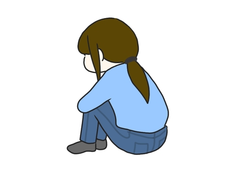 背中を向けて体育座りする人 背中,後ろ,体育座り,三角座り,体操座り,膝,抱える,物思い,寂しい,孤独のイラスト素材