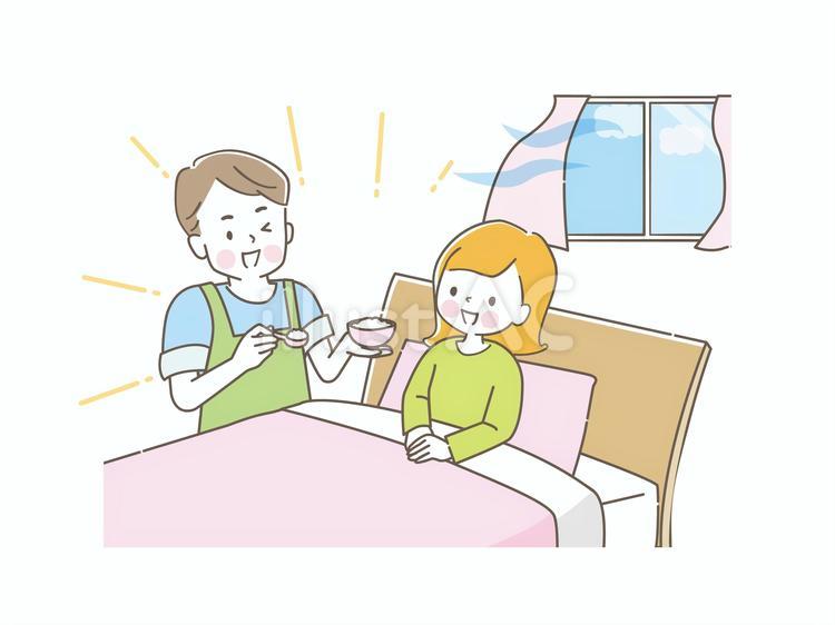 体調が回復した妻に食事を介助する夫 食事,夫婦,回復のイラスト素材