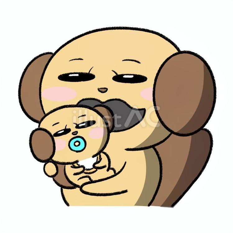 赤ちゃんを抱っこしてるお父さんイヌ 赤ちゃん,子育て,犬のイラスト素材