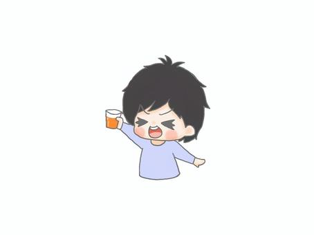 乾杯８ 手描き,男の子,黒髪,乾杯,ジュース,コップ,飲み物,パーティ,お祝い,笑顔のイラスト素材