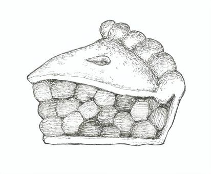 チェリーパイをイメージした手描きイラスト チェリーパイ,洋菓子,焼き菓子,断面,食べ物,果物,手描き,リアル,モノクロ,挿絵のイラスト素材