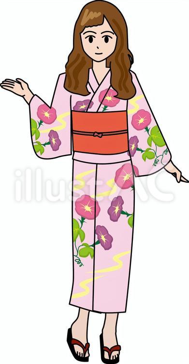 案内浴衣の女性 浴衣,着物,女性のイラスト素材