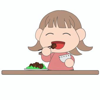 食事する女性01 女性,食べる,食事,茶碗,お箸のイラスト素材