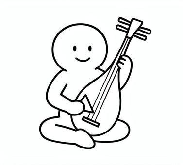 琵琶を弾いている棒人間 琵琶,和楽器,弾く,奏でる,笑顔,線画,キャラクター,手描き,手書き,イラストのイラスト素材