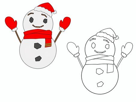 雪だるま　サンタver. 雪だるま,枝,石,笑顔,サンタ帽,サンタ,手袋,マフラー,赤,シンプルのイラスト素材