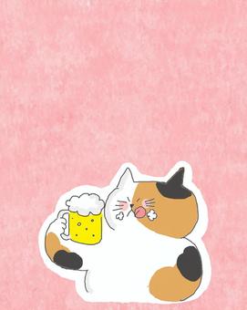 ビールを飲む三毛猫ちゃん♪ かわいい,ビール,飲み物,お酒,泡,炭酸,おいしい,うまい,飲む,楽しいのイラスト素材