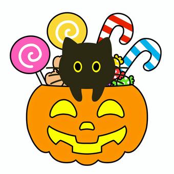 ハロウィンかぼちゃと黒猫 10月,10月31日,秋,季節,ハロウィン,イベント,祭り,ジャックオランタン,カボチャ,パンプキンのイラスト素材