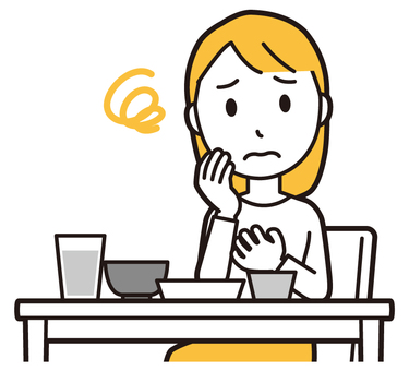  ロングヘア女性(黄)-451-バスト 胃もたれ,女性,女の子,人物,かわいい,食事,食欲,不味い,困る,困ったのイラスト素材